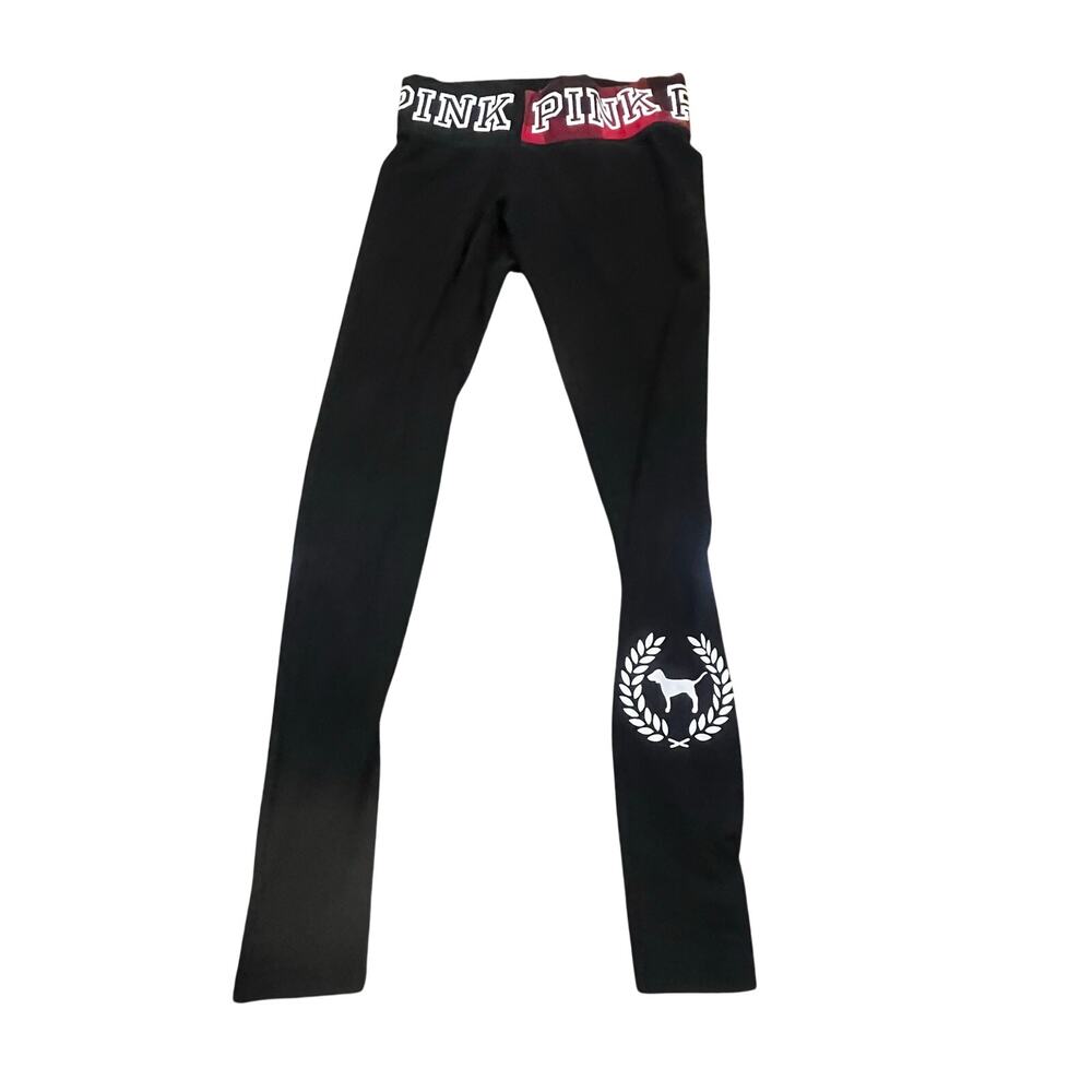 PINK VS Black Yoga Leggings XS Dog Logo Athletic Lounge Black Plaid